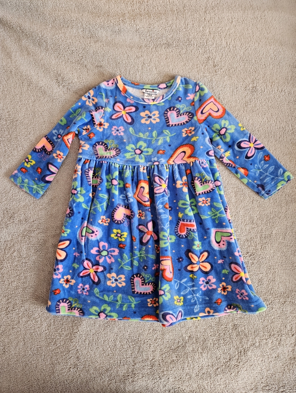 Hartstrings Blue Floral & Heart Fleece Dress 24M